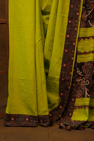 Neon Green Cotton Patchwork Saree-SRNGCPS44