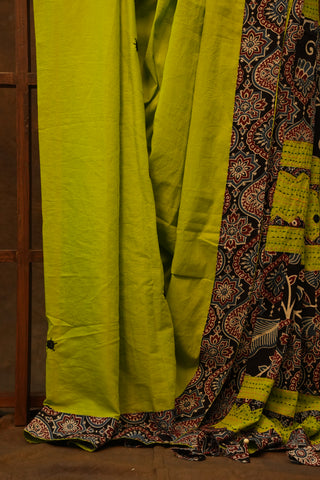 Neon Green Cotton Patchwork Saree-SRNGCPS43