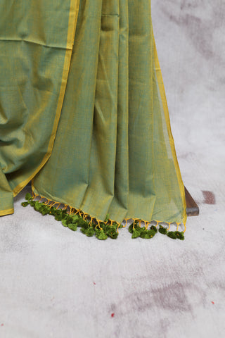 Two-Tone Green Mulmul Cotton Saree-SRTTGMCS81