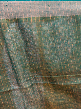 Two Tone Brown-Black Plain Linen Saree With Green Tassels - SRTTBBGPLS97