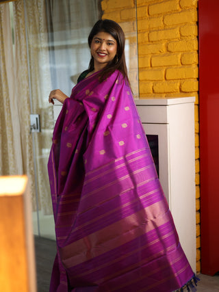 Purple Kanjeevaram Silk Saree With Peacock Motifs