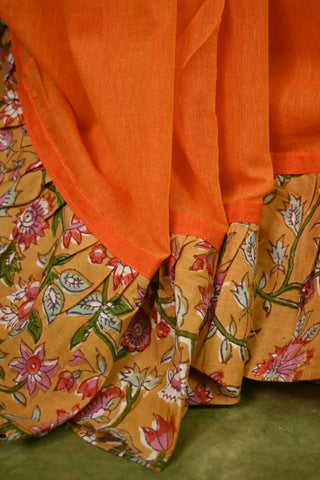 Orange Mul Cotton Ruffle Saree-SROMCRS8