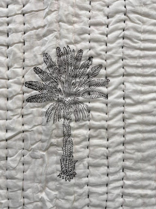 White Cotton Dohar With Tree Print