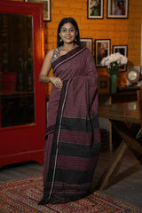 Maroon Cotton Patteda Anchu Saree With Big Checks - SRMCPAS3
