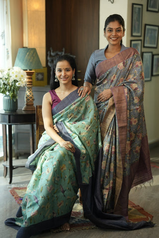 Sea Green Digital Print Tussar Silk Saree-SRSGTSS265