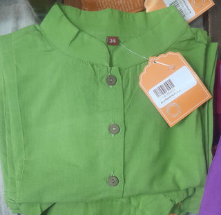 Parrot Green Stand Collar Plain Cotton Blouse