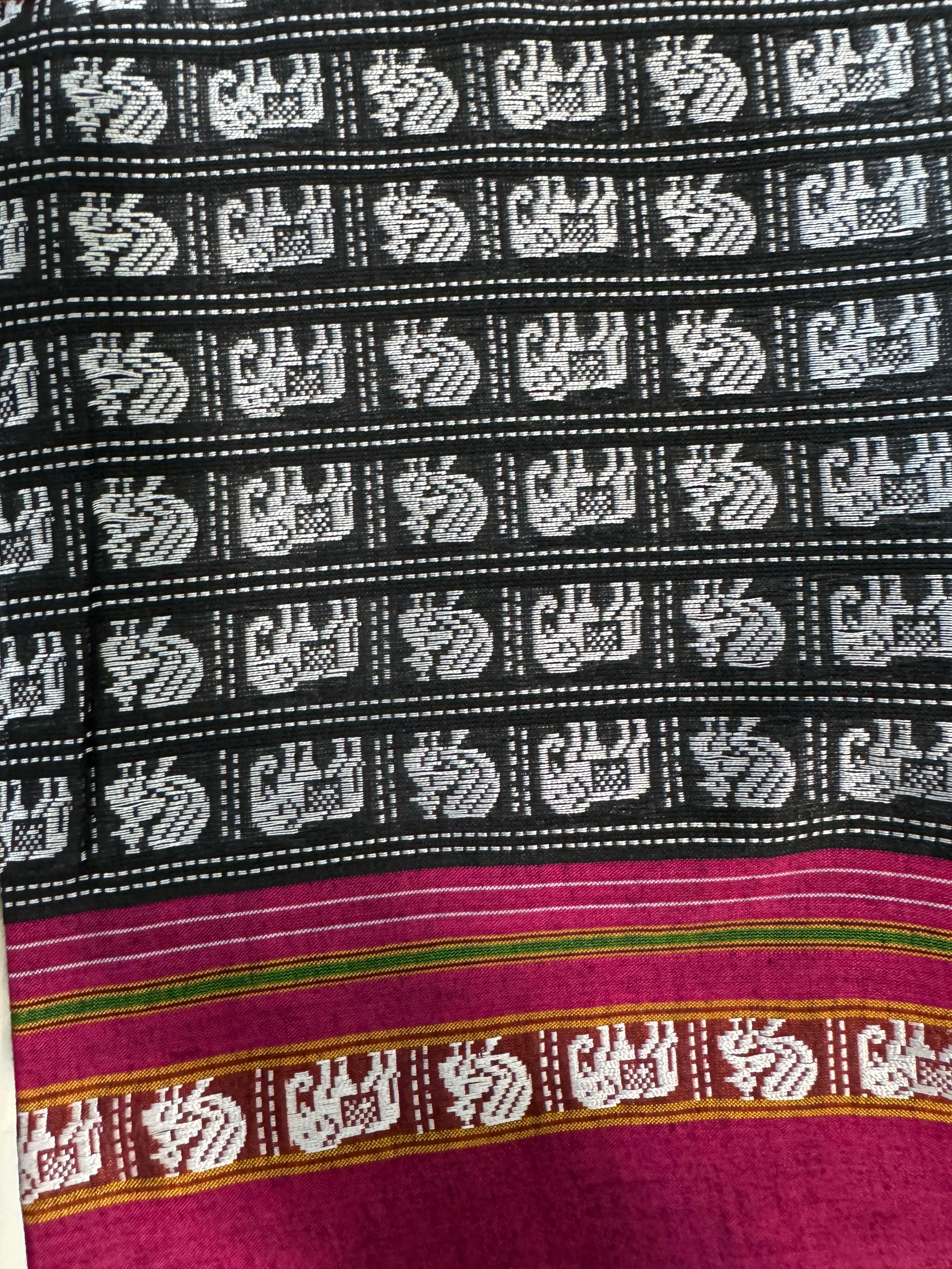 Black-Green Hathi Mor Khun Saree - SRBGHMKS38