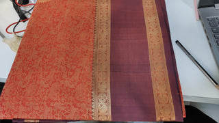 Orange Kanchi Silk Cotton Saree with Jari Border-SROKSCS10