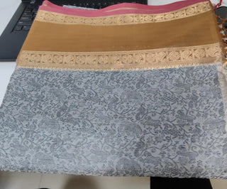 Grey Kanchi Silk Cotton Saree with Jari Border-SRGKSCS11