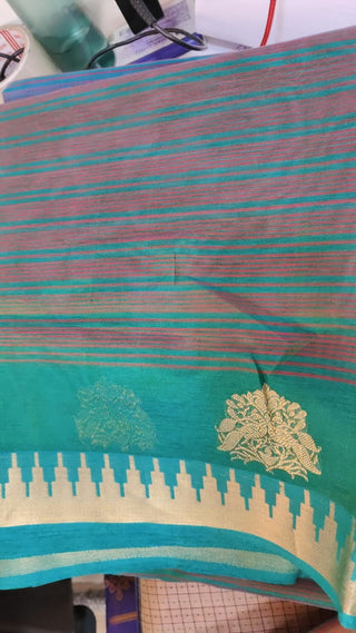 Green Pink Kanchi Silk Cotton Saree with Jari Temple Border-SRGPKSCS20