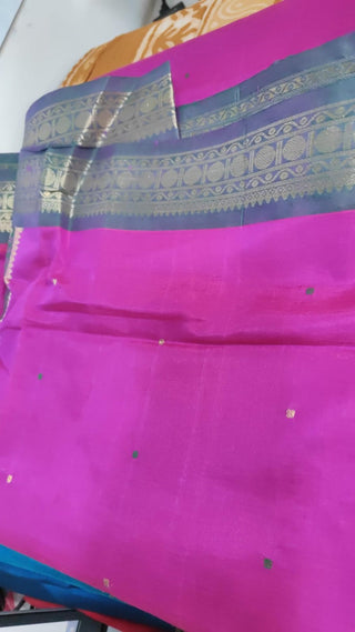 Rani Pink Kanchi Silk Cotton Saree with Thread Border-SRRPKSCS42