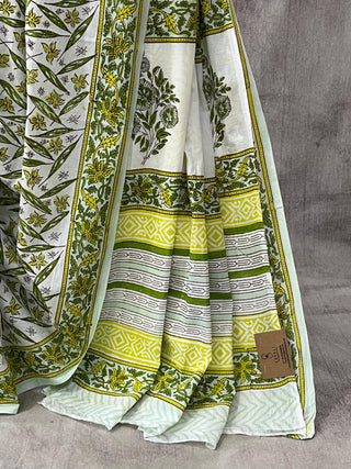 White HBP Cotton Saree - SRWCS1637