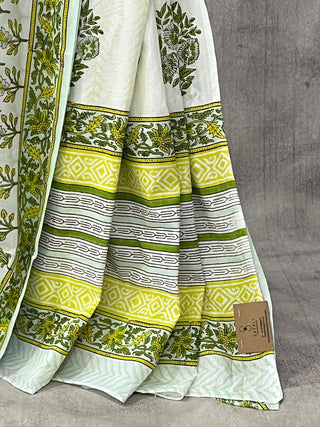 White HBP Cotton Saree - SRWCS1639