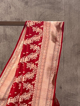 Red Banarasi Silk Saree-SRRBSS529