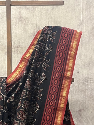 Black HBP Cotton Silk Saree With Maheshwari Border - SRBCSS730