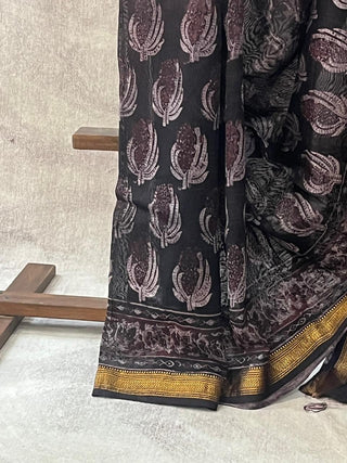 Black HBP Cotton Silk Saree With Maheshwari Border - SRBCSS737