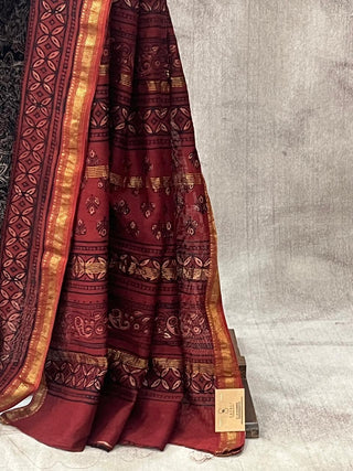 Black HBP Cotton Silk Saree With Maheshwari Border - SRBCSS738