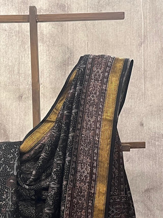 Black HBP Cotton Silk Saree With Maheshwari Border - SRBCSS740