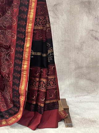 Red HBP Cotton Silk Saree With Maheshwari Border - SRRCSS739