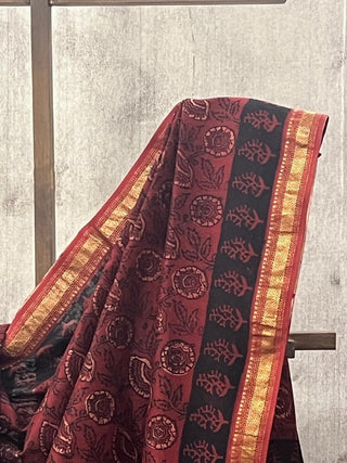 Red HBP Cotton Silk Saree With Maheshwari Border - SRRCSS739