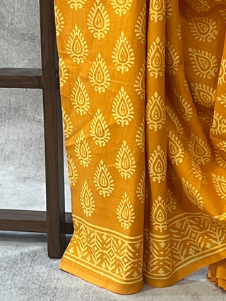 Turmeric Yellow HBP Cotton Saree - SRTYCS1675