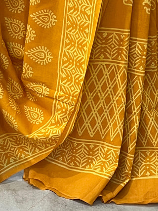 Turmeric Yellow HBP Cotton Saree - SRTYCS1675