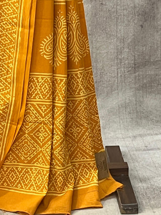 Turmeric Yellow HBP Cotton Saree - SRTYCS1673