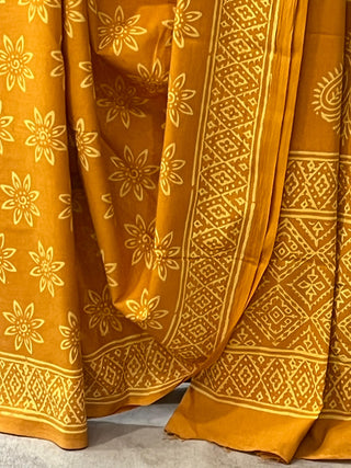 Turmeric Yellow HBP Cotton Saree - SRTYCS1673