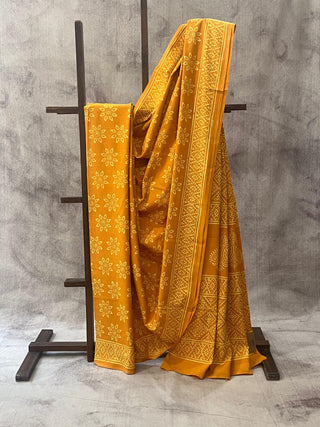 Turmeric Yellow HBP Cotton Saree - SRTYCS1673