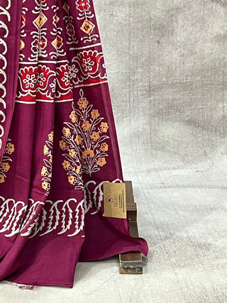 Burgundy HBP Cotton Saree - SRBCS1703