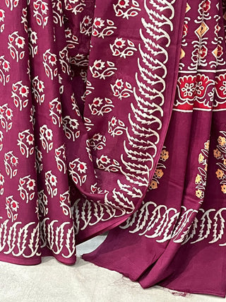 Burgundy HBP Cotton Saree - SRBCS1703