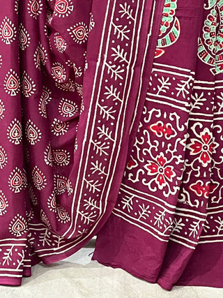 Burgundy HBP Cotton Saree - SRBCS1704