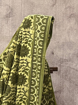 Lime Green HBP Cotton Saree - SRLGCS1715