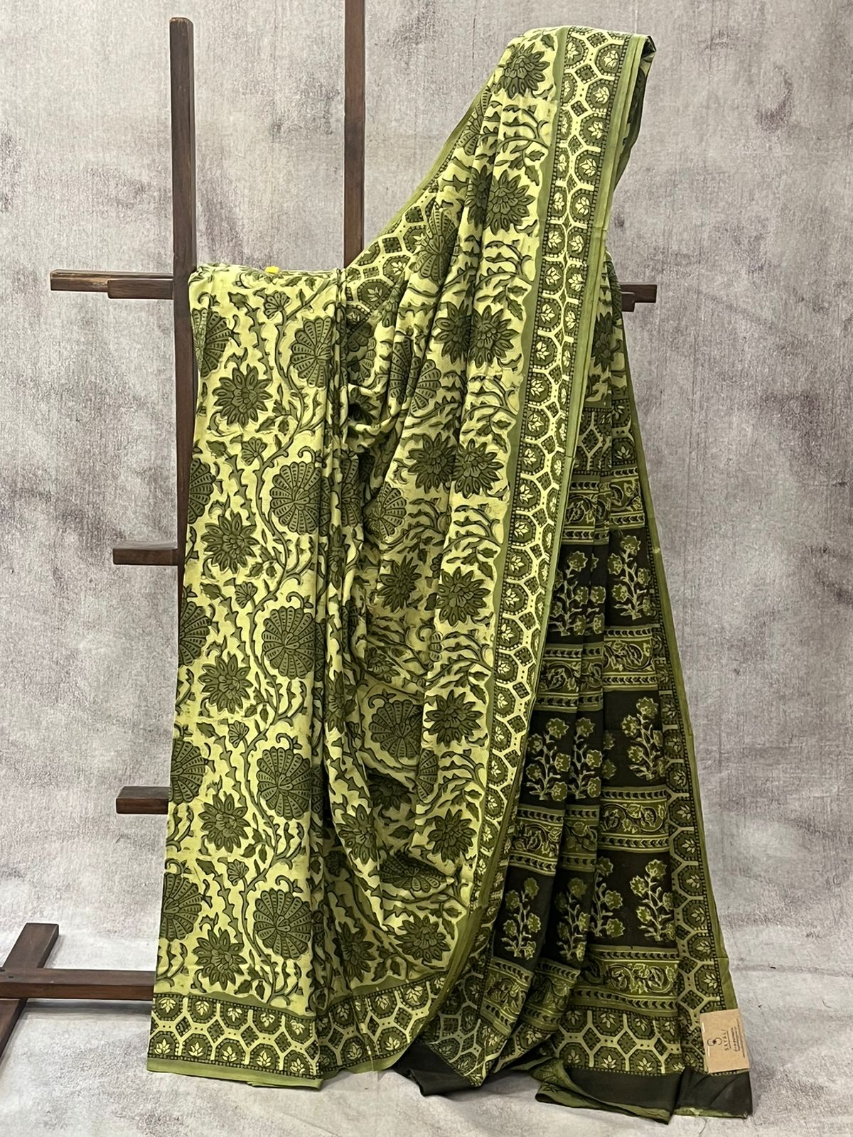 Lime Green HBP Cotton Saree - SRLGCS1715