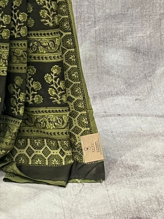 Lime Green HBP Cotton Saree - SRLGCS1715