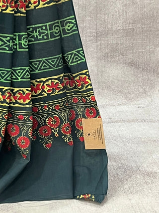 Dark Green HBP Cotton Saree - SRDGCS1709