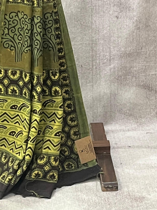 Lime Green HBP Cotton Saree - SRLGCS1716