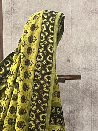 Lime Green HBP Cotton Saree - SRLGCS1716