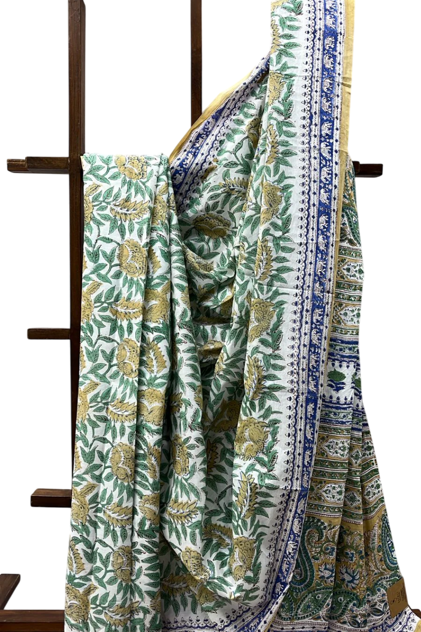 White HBP Cotton Saree-SRWCS2023