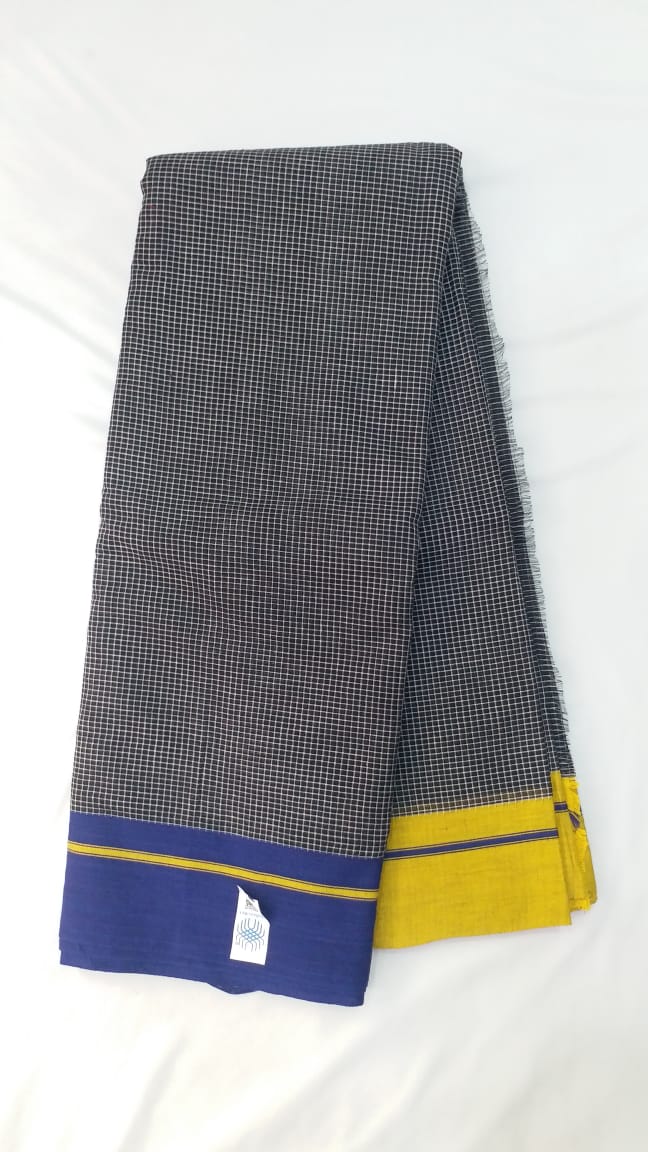 Black Big Checks Cotton Patteda Anchu Saree - SRBPAS280