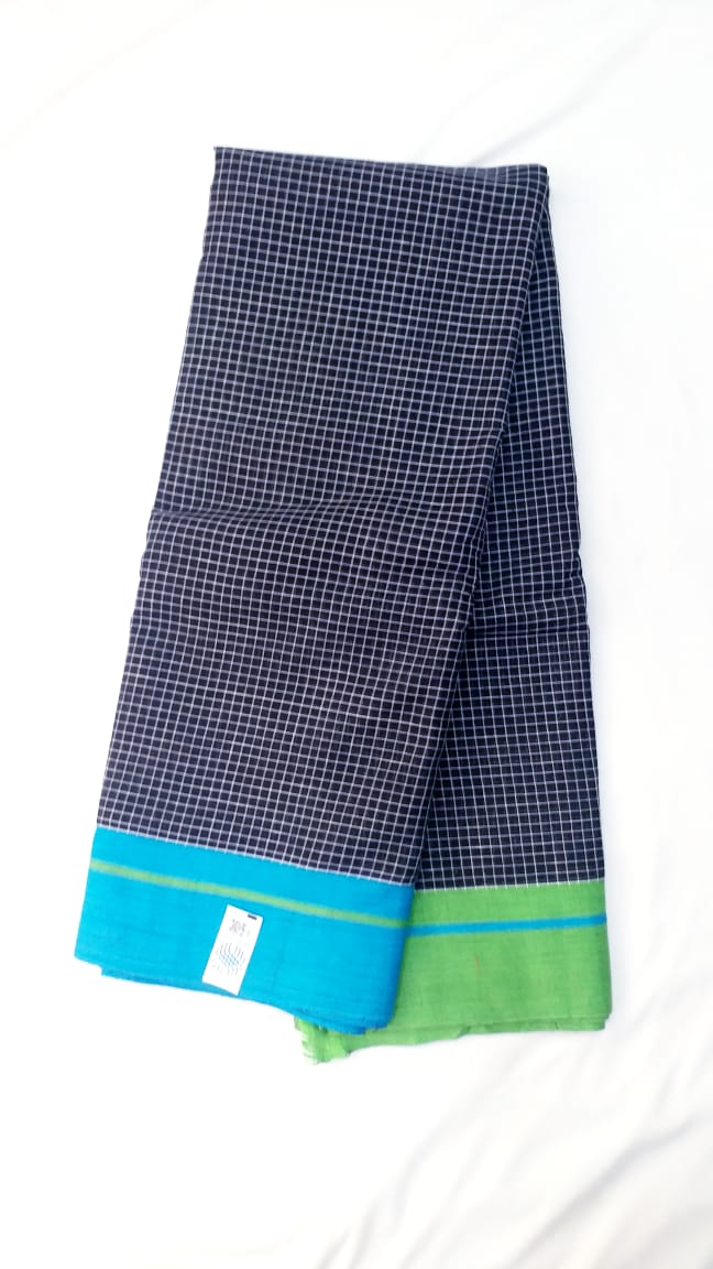 Black Big Checks Cotton Patteda Anchu Saree - SRBPAS282