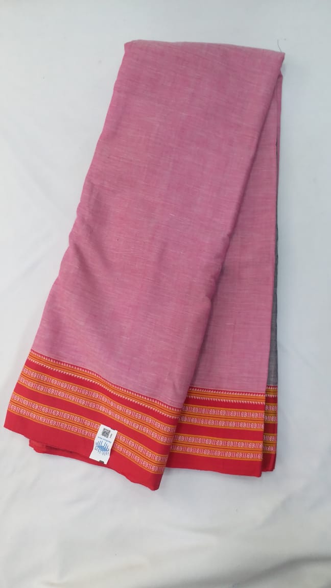 Pink Plain Cotton Patteda Anchu Saree - SRPPAS286