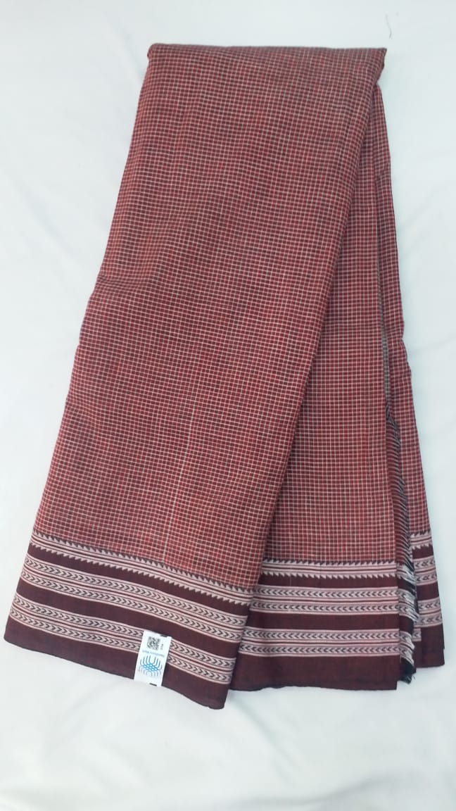 Maroon Small Checks Cotton Patteda Anchu Saree - SRMPAS287