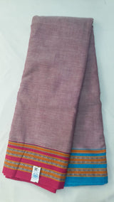 Mauve Plain Cotton Patteda Anchu Saree - SRMPAS291