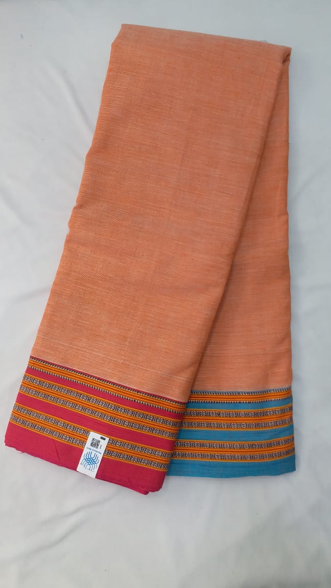 Light Orange Plain Cotton Patteda Anchu Saree - SRLOPAS290