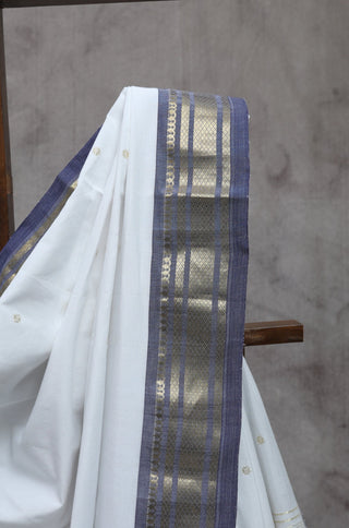 White Cotton Paithani Saree-SRWCPS223