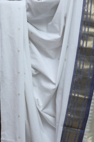 White Cotton Paithani Saree-SRWCPS223