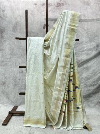 White Silk Paithani Saree-SRWSPS203