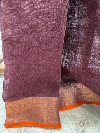 Wine Plain Linen Saree-SRWPLS101