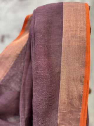 Wine Plain Linen Saree-SRWPLS101